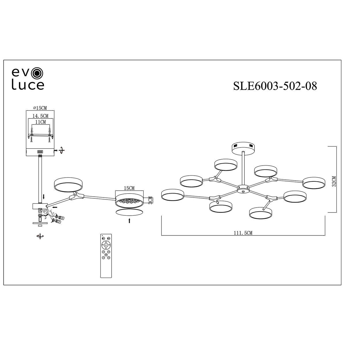 Потолочная светодиодная люстра Evoluce Monta SLE6003-502-08