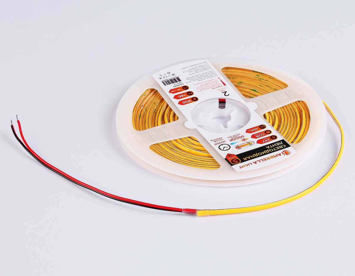 Светодиодная лента Ambrella Light GS4601 COB 384Led/ 7W m/ 24V IP20 3000K/ 5m*3mm*2mm (2 конт.) GS4601