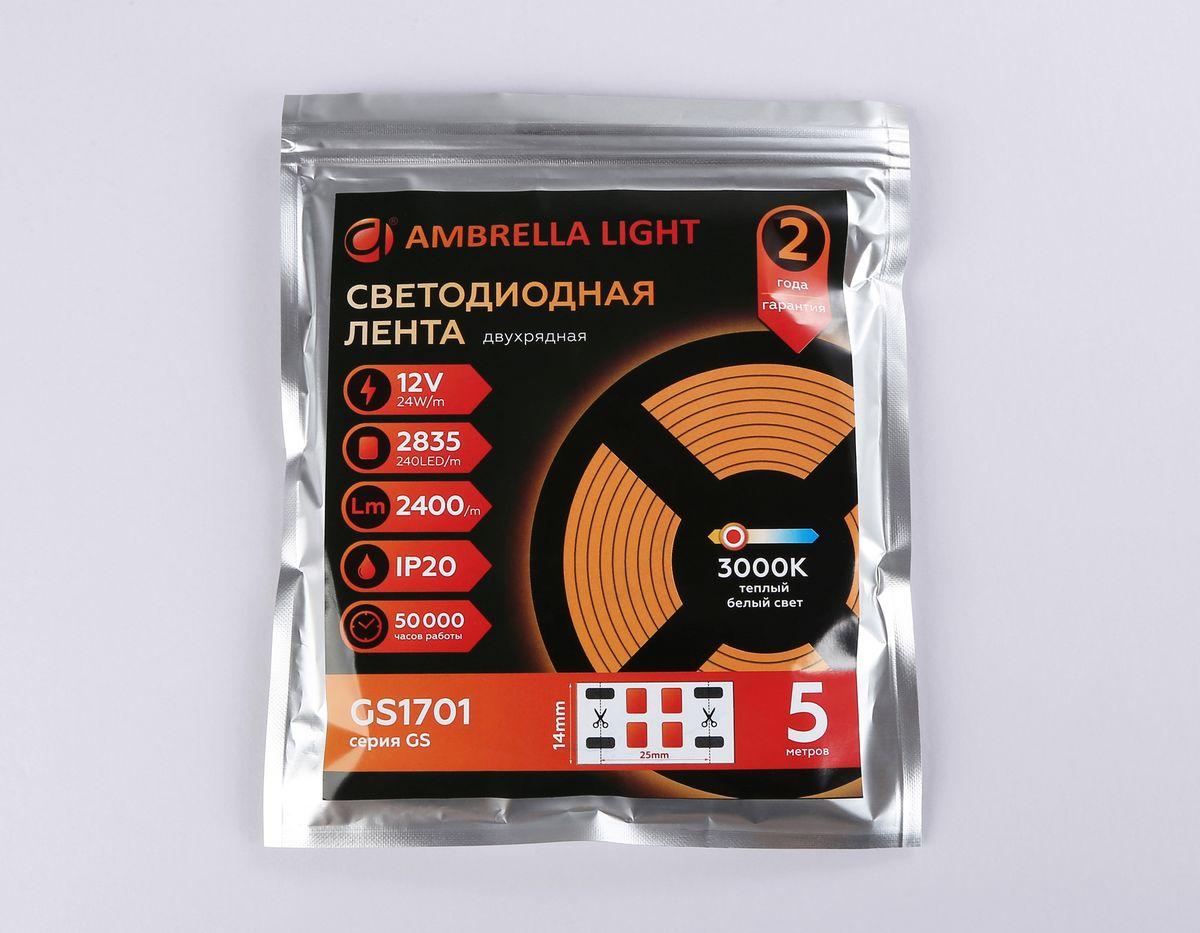 Светодиодная лента Ambrella Light 24W/m 240LED/m 2835SMD теплый белый 5M GS1701