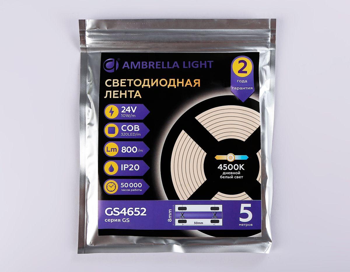 Светодиодная лента Ambrella Light 10W/m 320LED/m COB дневной белый 5M GS4652