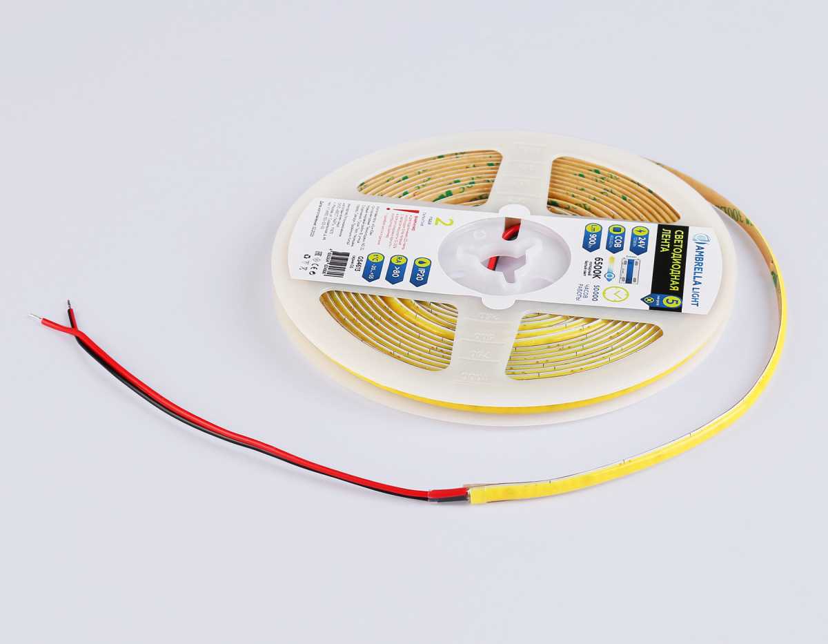 Светодиодная лента Ambrella Light GS4613 COB 400Led/10W m/ 24V IP20 6500K/ 5m*5mm*2.1mm (2 конт.) GS4613