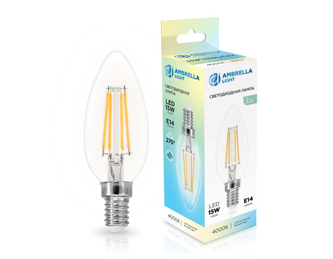 Лампа светодиодная Свеча C35 15W 4000K Ambrella light Bulding 351514
