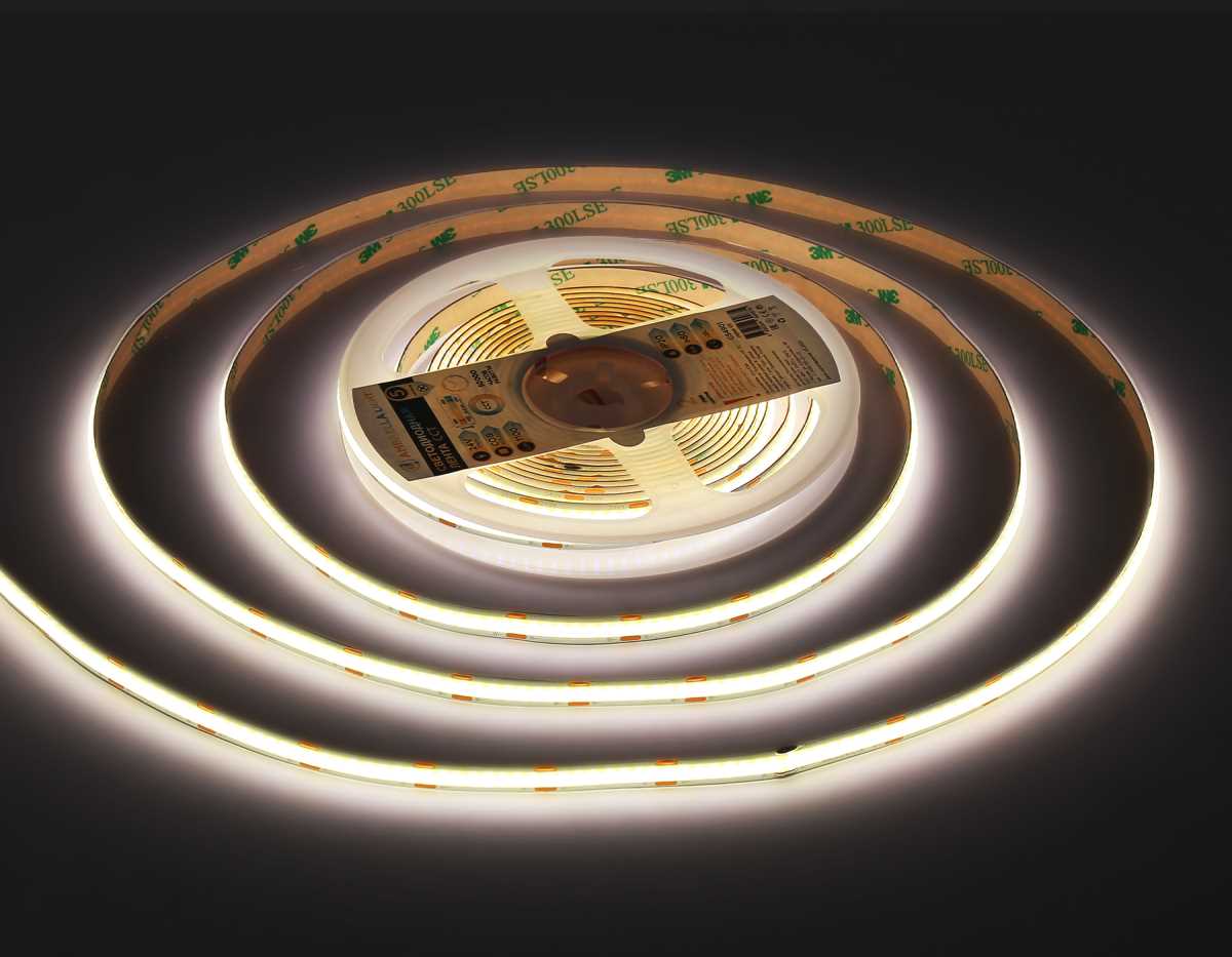 Светодиодная лента Ambrella Light GS4901 COB 608Led/ 12W m/ 24V IP20 CCT 3000-6500K/ 5m*8mm*2.2mm (3 конт.) GS4901