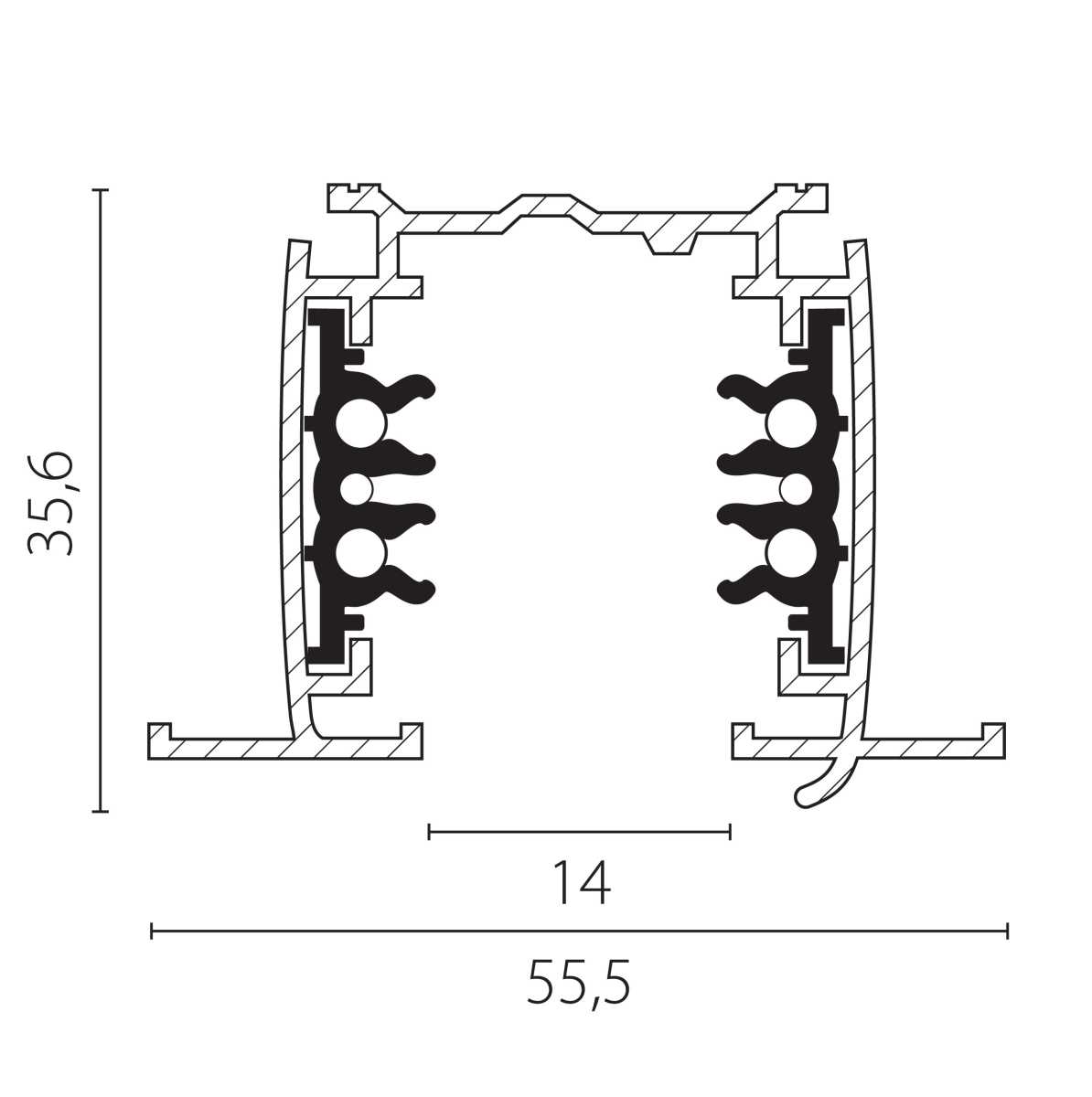 Трек шестиконтактный встраиваемый 3-фазн со стыковочными пазами (круглые медные жилы), 3м Quattro/DALI/ Lightstar 503038-R-DALI