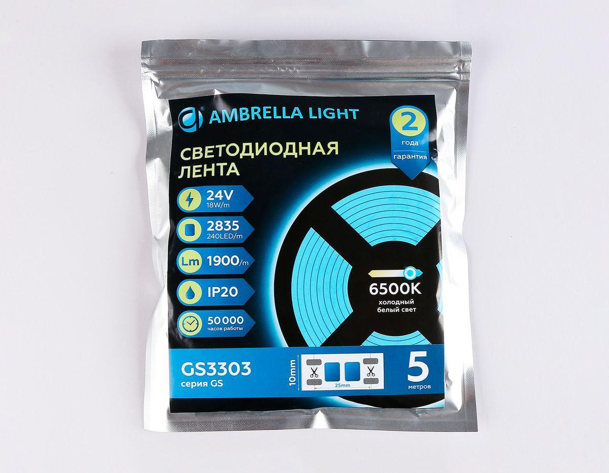 Светодиодная лента Ambrella Light 18W/m 240LED/m 2835SMD холодный белый 5M GS3303