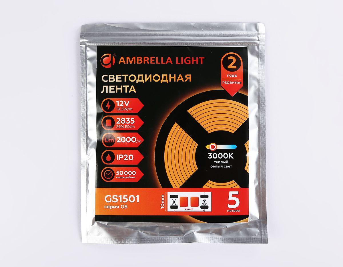 Светодиодная лента Ambrella Light 19,2W/m 240LED/m 2835SMD теплый белый 5M GS1501