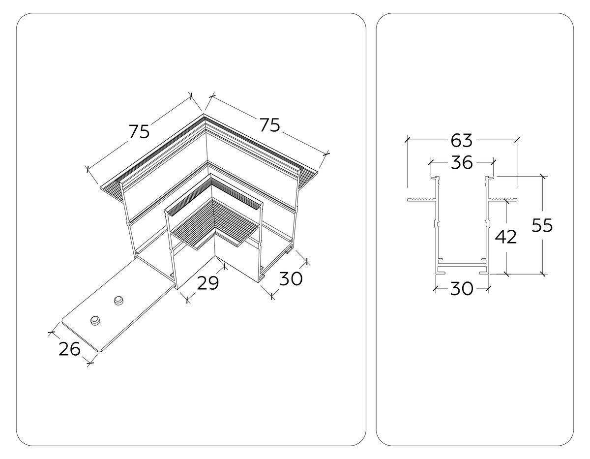 Коннектор L-образный встраиваемый Ambrella Light Track System Magnetic 220V GL1039