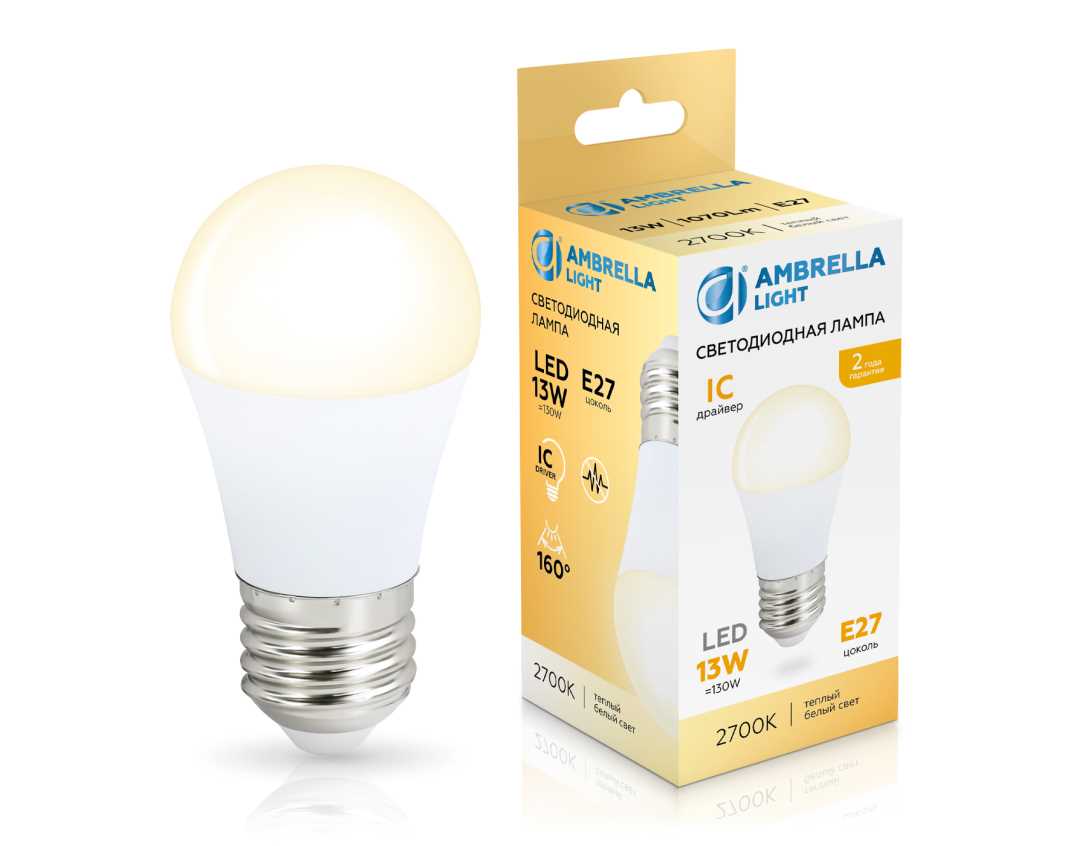 Лампа светодиодная Шар G45 13W 2700K Ambrella light Bulding 451303
