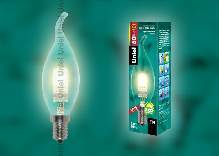 Лампа галогенная Uniel E14 60W прозрачная HCL-60/CL/E14 flame 01080