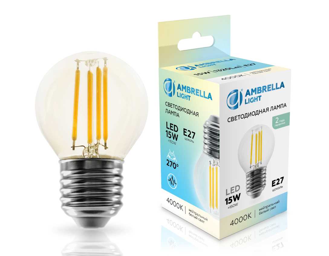 Лампа светодиодная Шар G45 15W 4000K Ambrella light Bulding 451524
