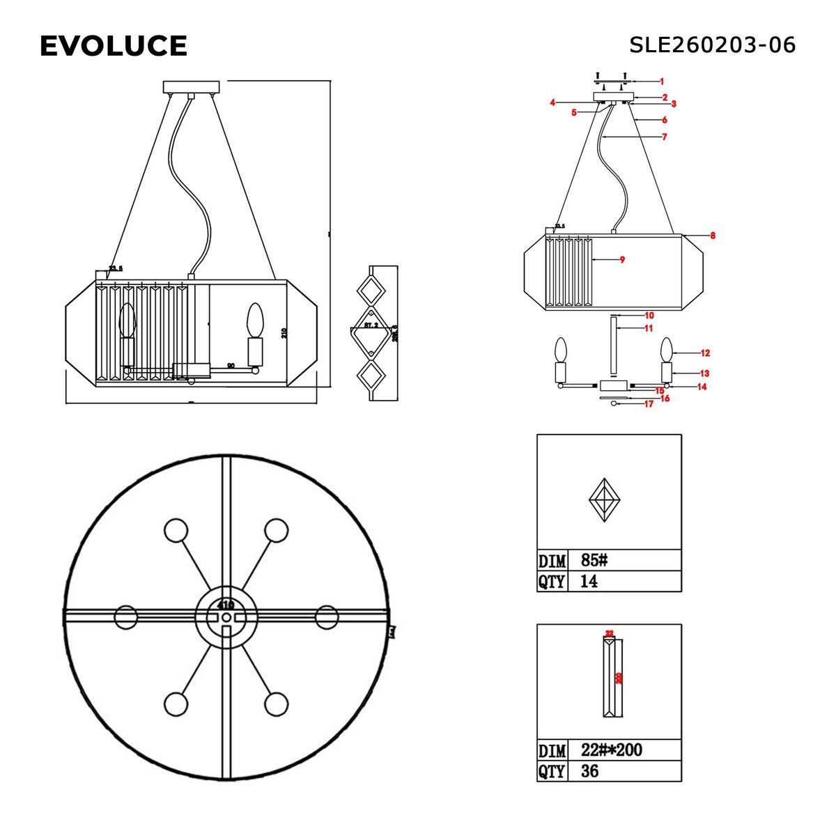 Подвесная люстра Evoluce MESSINA SLE260203-06
