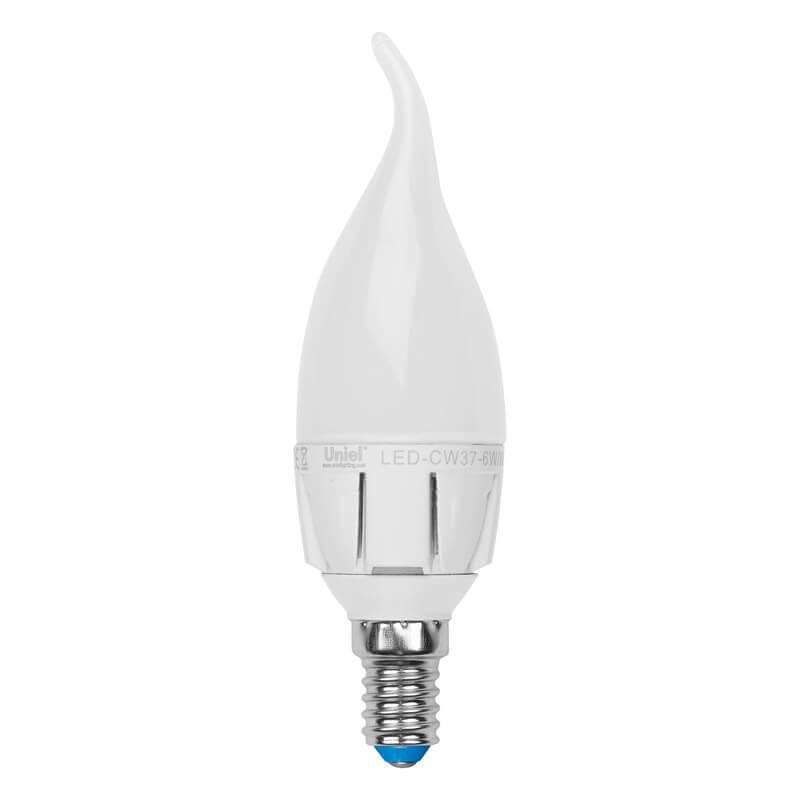 Лампа светодиодная диммируемая Uniel E14 6W 4500K матовая LED-CW37-6W/NW/E14/FR/DIM PLP01WH UL-00000727