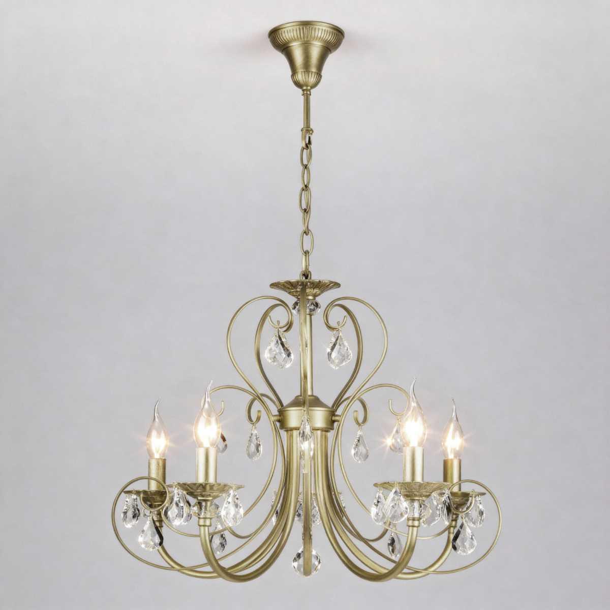 Подвесная люстра Eurosvet Alda 3305/5 латунь/прозрачный хрусталь Strotskis a072114