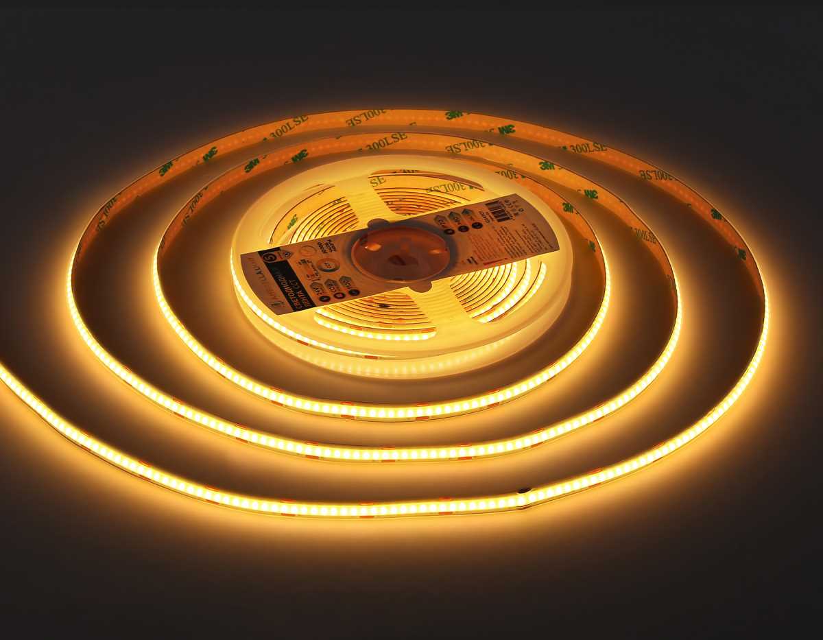Светодиодная лента Ambrella Light GS4901 COB 608Led/ 12W m/ 24V IP20 CCT 3000-6500K/ 5m*8mm*2.2mm (3 конт.) GS4901