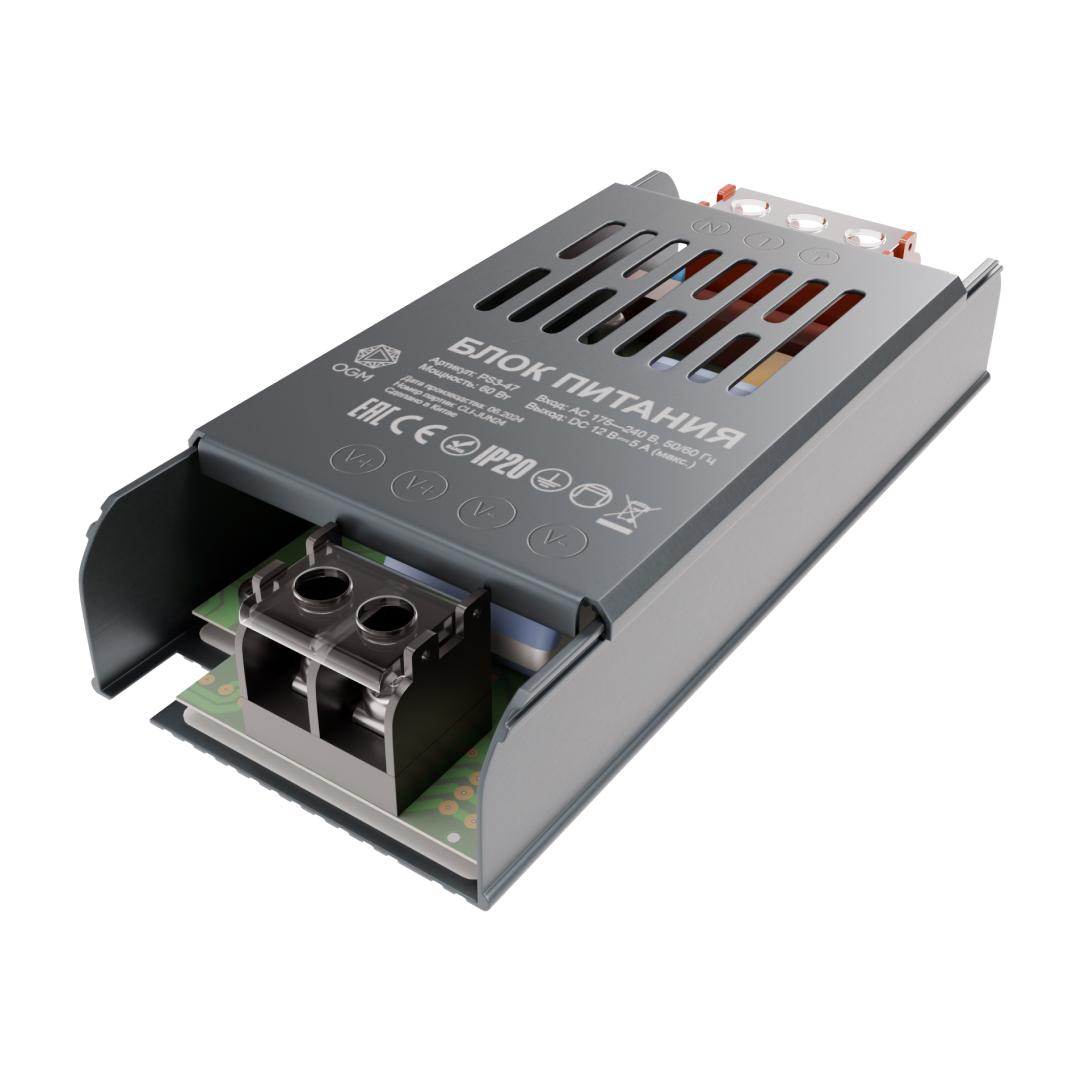 Блок питания слим-метал OGM 12V 60W IP20 5A PS3-47